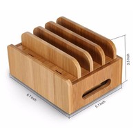 Bambusowa stacja ładująca uchwyt na iPhone stojak na Samsung przewody telefoniczne stacja ładująca doki Organizer na smartfony i tablety ładowarka USB 3